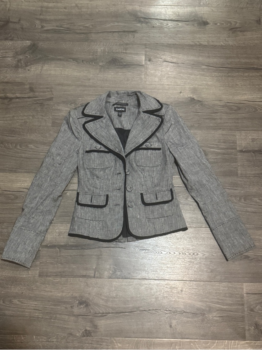 bebe Gray Blazer with Black Trim